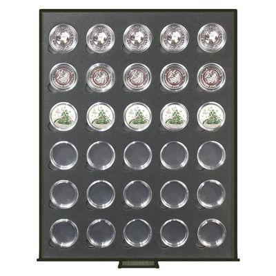 Lindner S2933-2K Mnzbox RAUCHGLAS Black SAMT fr 5-Euro-Mnzen in Kapseln