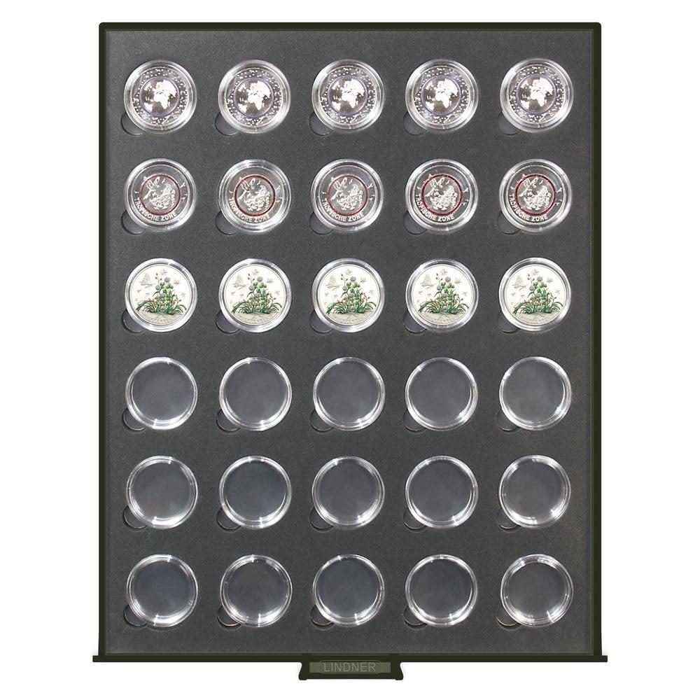 Lindner S2933-2K Mnzbox RAUCHGLAS Black SAMT fr 5-Euro-Mnzen in Kapseln