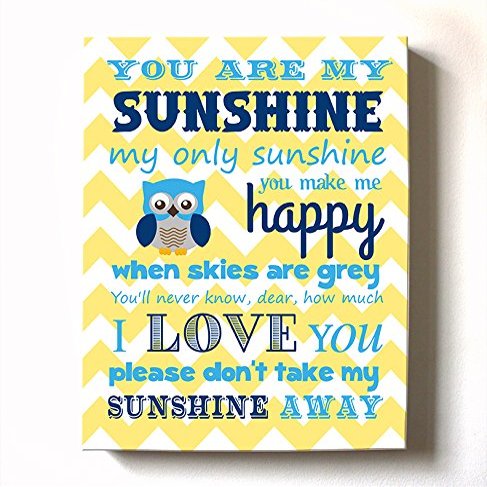 Adorable You are My Sunshine Bedtime Story Rhyme - Woodland Owl Design - Stretched Canvas Nursery Wall Art Decor - Baby Gift idea - Wooden Frame Construction - Ready to Hang 8X10