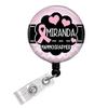 Mammographer - Personalized - Pink Chevron - Breast Cancer Ribbon - Button Badge Reel - BR0463 view 1