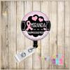 Mammographer - Personalized - Pink Chevron - Breast Cancer Ribbon - Button Badge Reel - BR0463 view 3