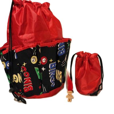 NATIONAL BINGO 10 Pocket Bingo Space Drawstring Bingo Bag (Red)