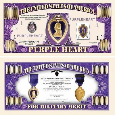 100 Purple Heart One Million Dollar Bills with Bonus Thanks a Million Gift Card Set
