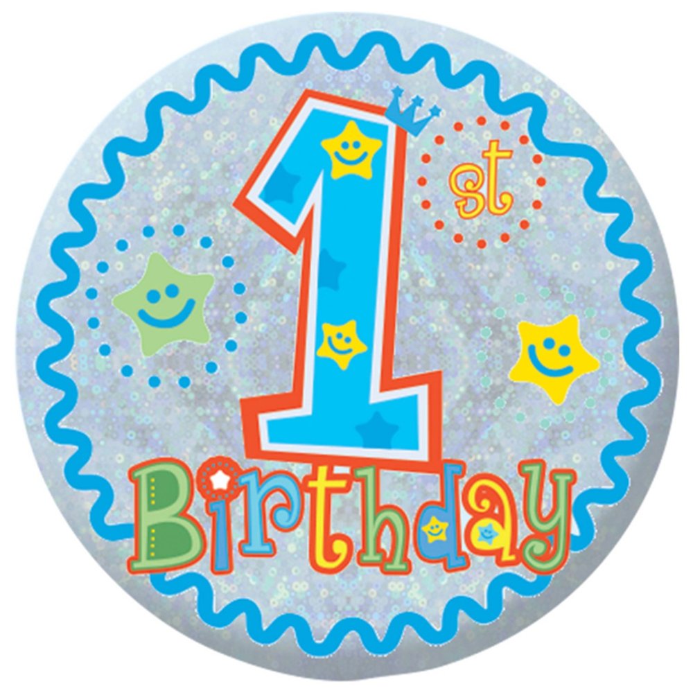 Amscan 9900821 1st Birthday Holographic Badge Party Accessory 5.5cm - 1 Pc, Small