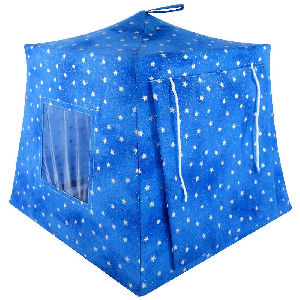 Toy Play Pop Up Tent, 2 Sleeping Bags, Light Blue, Silver Star Sparkling Print for Dolls, Stuffed Animals, Action Figures