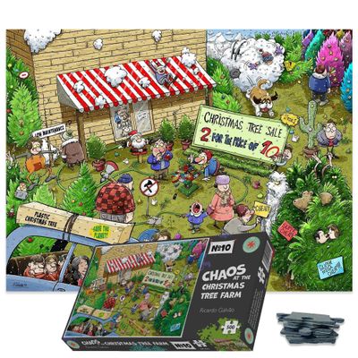 500 Piece Jigsaw Puzzle for Adults, Teens and Kids - Chaos at Christmas Tree Farm - Funny Cartoon Jigsaw Puzzle, 1000 Piece Family Games