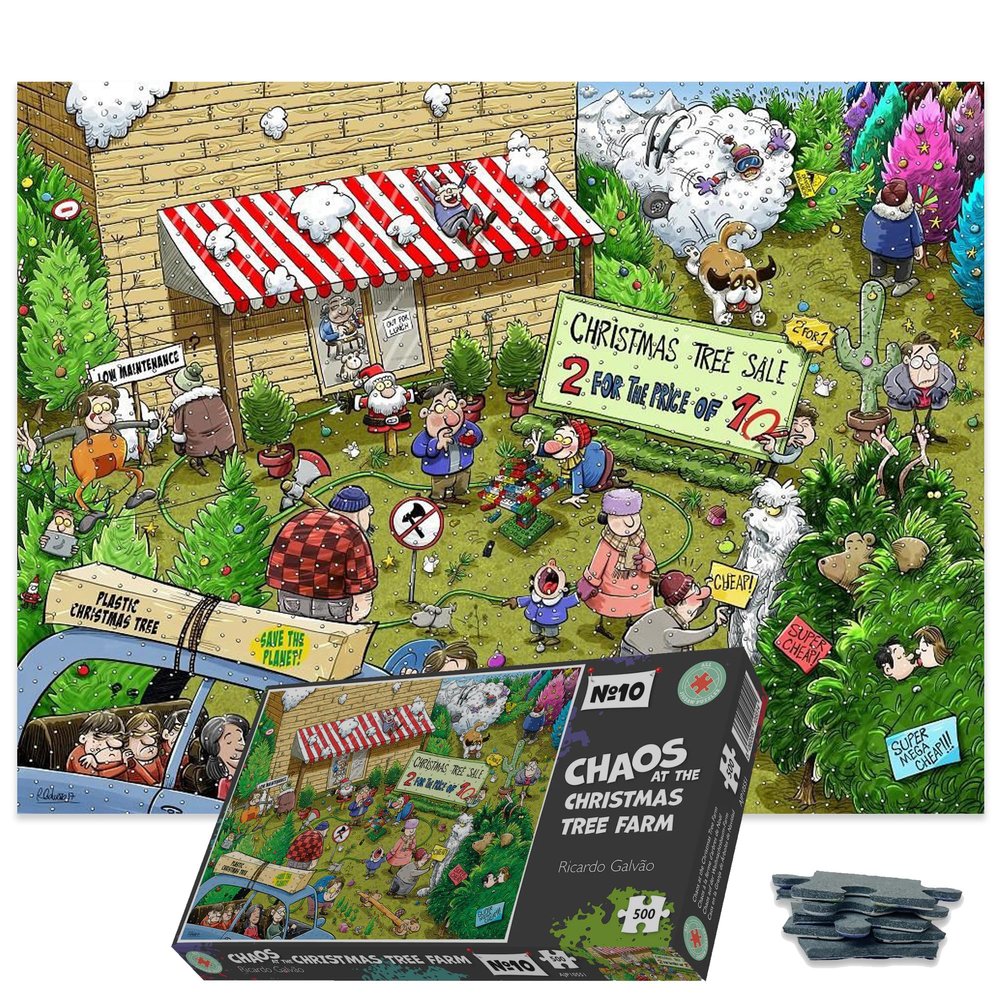 500 Piece Jigsaw Puzzle for Adults, Teens and Kids - Chaos at Christmas Tree Farm - Funny Cartoon Jigsaw Puzzle, 1000 Piece Family Games