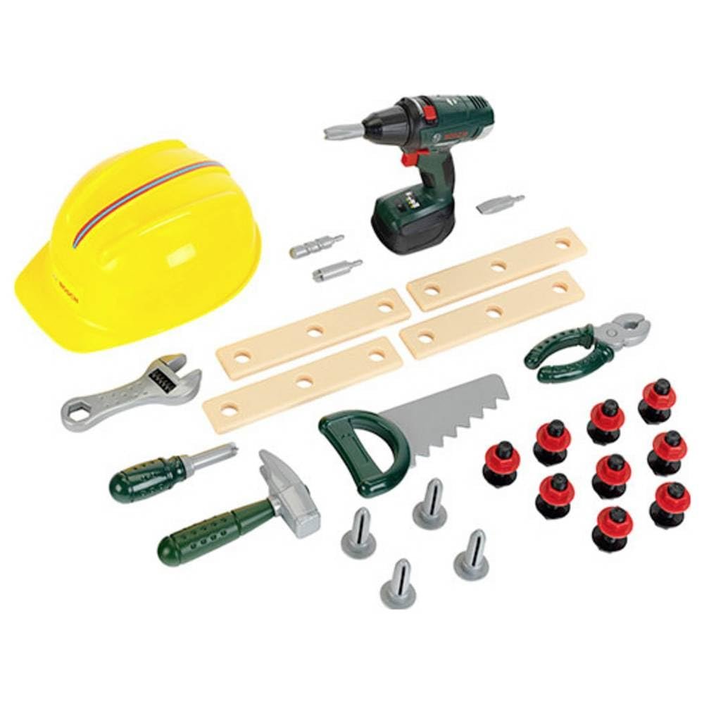 Theo Klein 8417 Bosch Craftsman Set I Cordless Screwdriver with Light & Sound I with Tools and Construction Worker Helmet I Toys for Children Aged 3 and Over