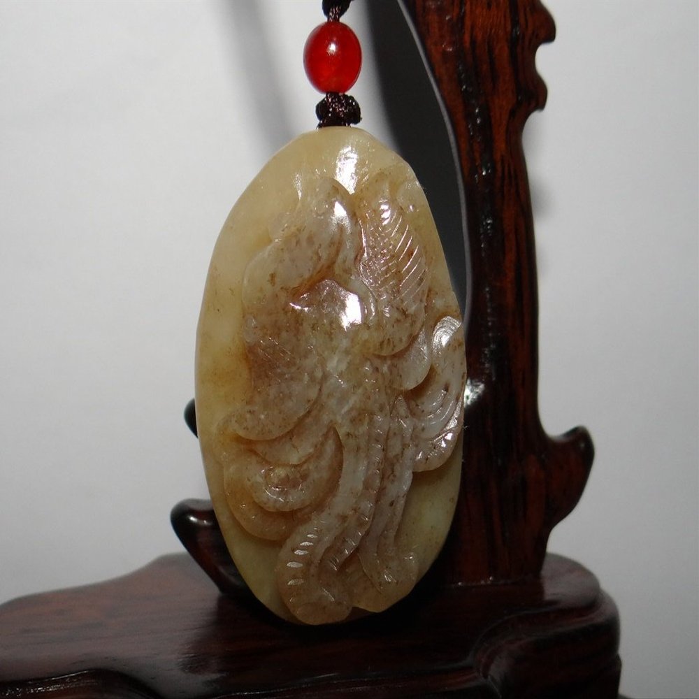 1.8" China Certified Nature Hetian Nephrite Jade Fine Carved Aupicious Phoenix Pendant