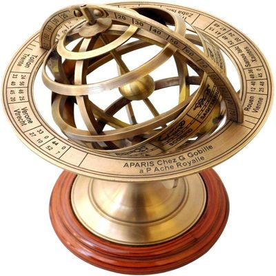 FYNJREX Vintage Brass Engraved Brass Tabletop Armillary Nautical Sphere Globe Item