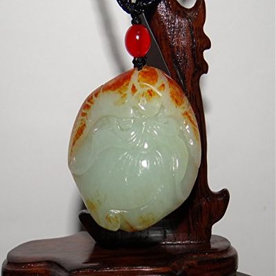 1.8"China Certified Nature Hetian Nephrite Jade Blessing Bat and Peach Pendant