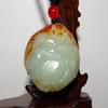 1.8"China Certified Nature Hetian Nephrite Jade Blessing Bat and Peach Pendant view 2