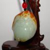 1.8"China Certified Nature Hetian Nephrite Jade Blessing Bat and Peach Pendant view 3