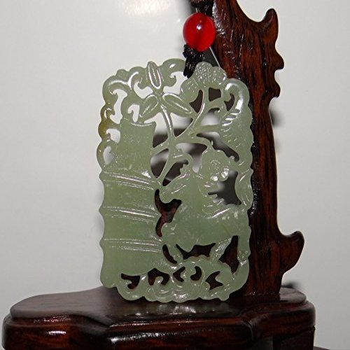 2.3"China Certified Nature Hetian Nephrite Jade Lucky Horse and Bamboo Pendants