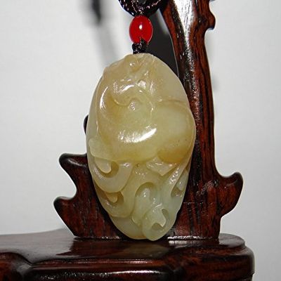 1.6" China Certified Nature Hetian Nephrite Jade Fine Carved Wealth Pixiu Necklace Pendant