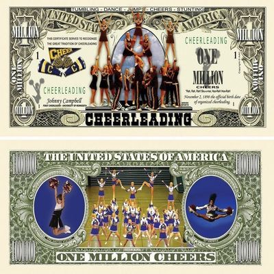100 Cheerleading Million Dollar Bills with Bonus Thanks a Million Gift Card Set