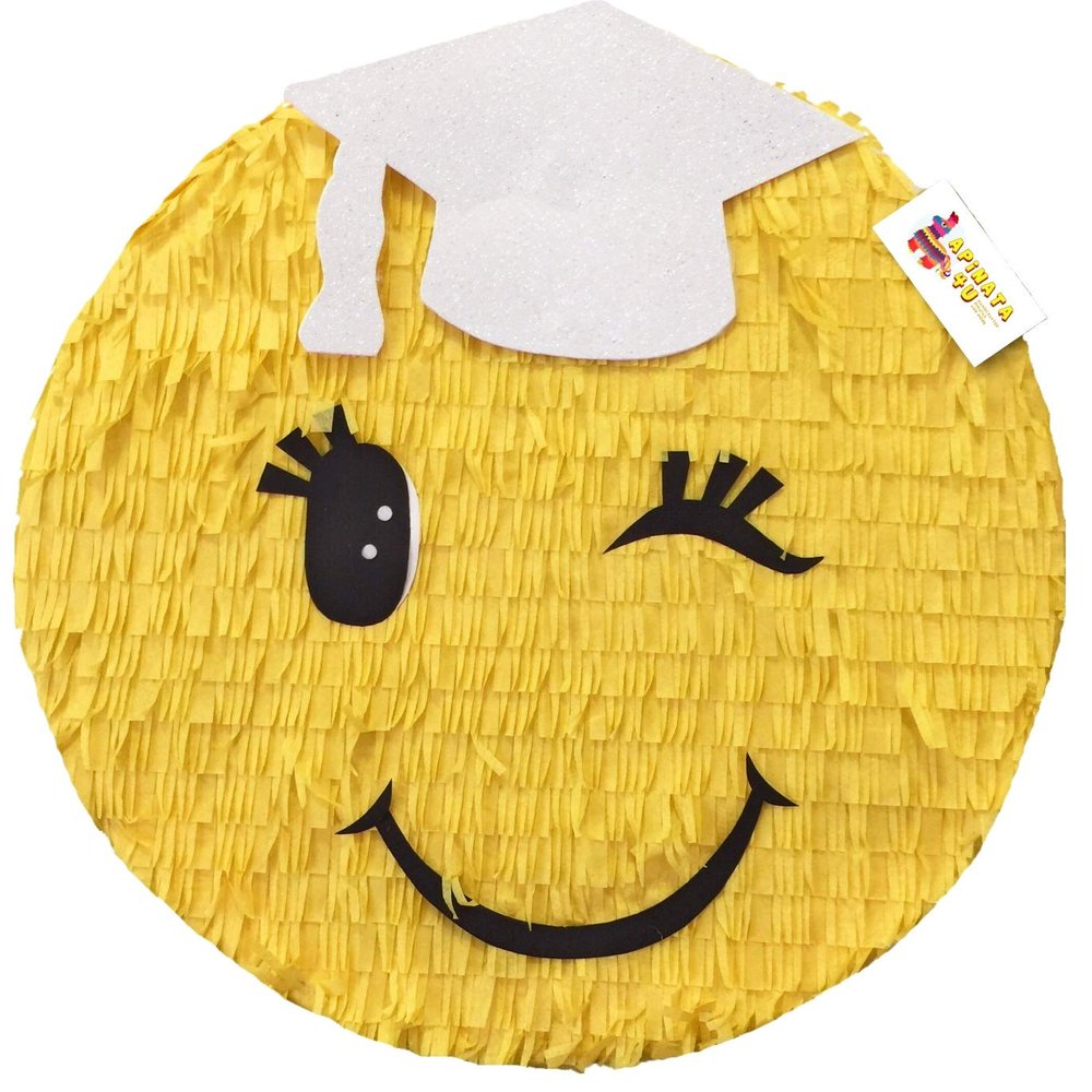 Graduation Emoticon Pinata White Cap 16" 2025 Virtual Graduation