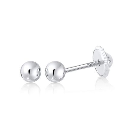 10k White Gold 3mm Ball Stud Earrings for Women Girls and babies Screwback | Nickel Free