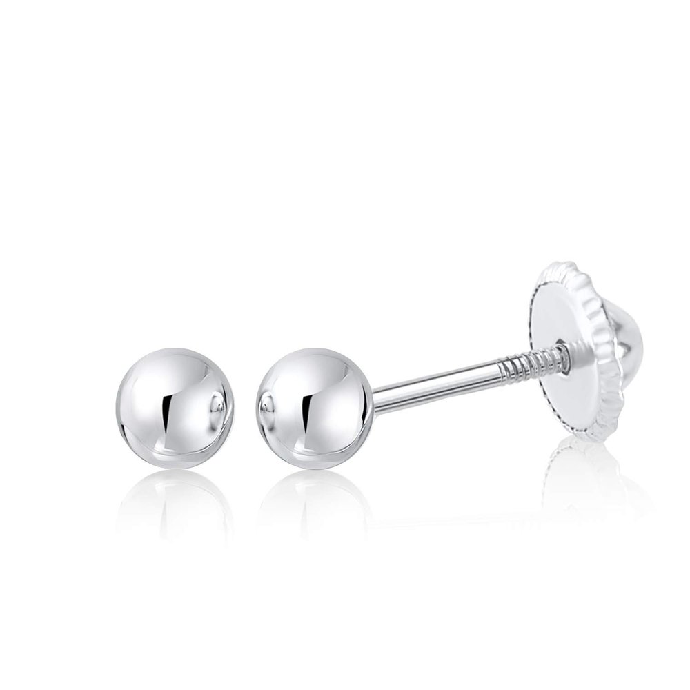 10k White Gold 3mm Ball Stud Earrings for Women Girls and babies Screwback | Nickel Free