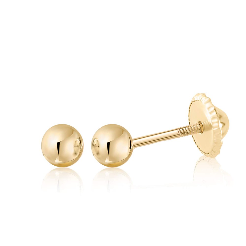 10k Yellow Gold 3mm Ball Stud Earrings for Women Girls and babies Screwback | Nickel Free