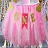 1st Birthday Girl Baby Tutu for High Chair Decoration and "ONE" Pennant Happy Birthday for Highchair view 1