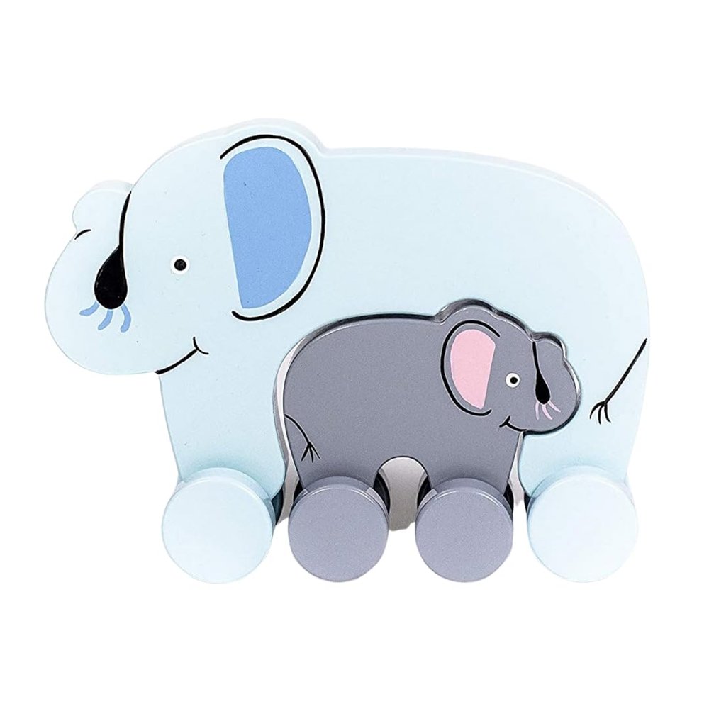 Big & Little Elephant Wooden Push Toy by Jack Rabbit Creations- Eco- Friendly Toddler Toy for Interactive, Montessori Inspired Developmental Push & Pull Toys for Babies & Kids- 18 Months +