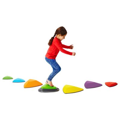 GONGE River Stones - Original Active Play Stepping Stones for Balance and Coordination, Non-Slip bottom for Indoor and Outdoor, 4 River stones and 1 bouncing Stone - 5pc Set - Vibrant