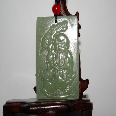 2.4" China Certified Nature Hetian Nephrite Jade Logevity God and Deer Pendants