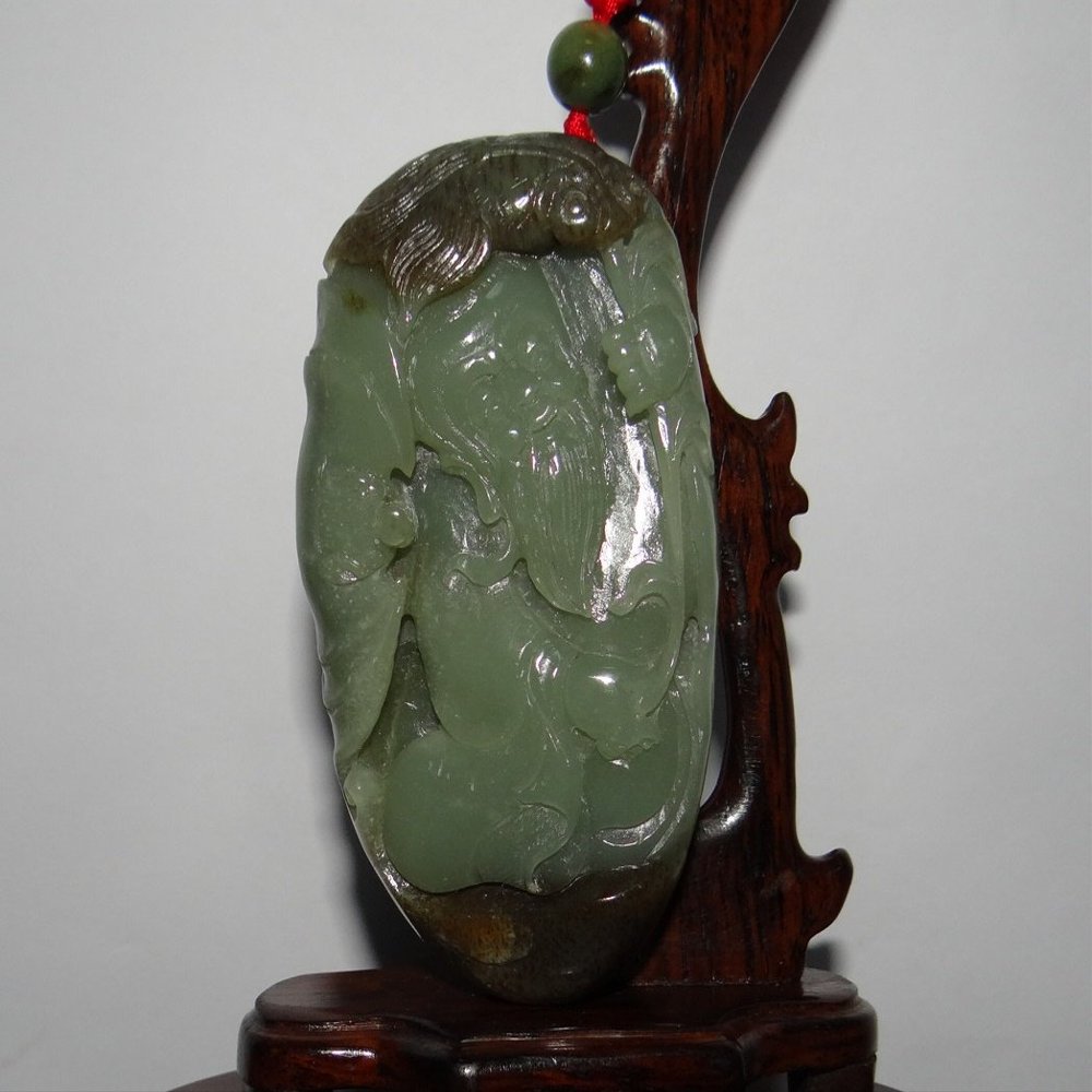 3.6"China Certified Nature Hetian Nephrite Jade Wealth Fisherman & Fish Pendants