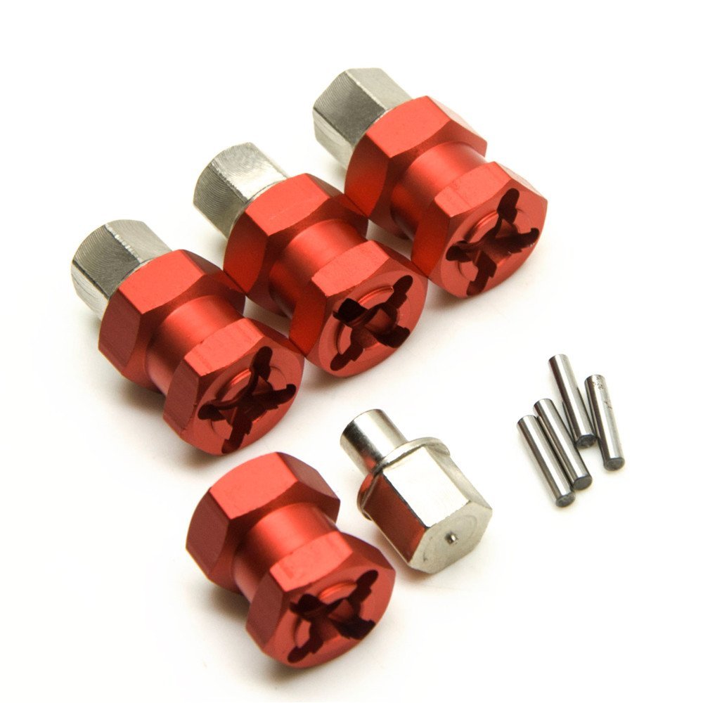 A Set of Aluminum Alloy 12mm Wheel Hub Hex Drive Adaptor + 15mm Offset for 1:10 Axial SCX10 /Wraith RC Crawler Car (Red, 15MM)