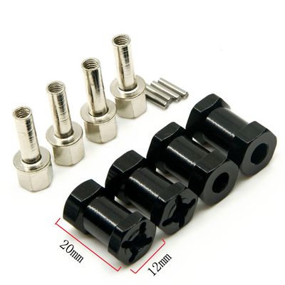A Set of Aluminum Alloy 12mm Wheel Hub Hex Drive Adaptor + 20mm Offset for 1:10 Axial SCX10 /Wraith RC Crawler Car (Black, 20MM)