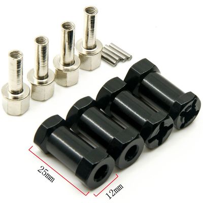 A Set of Aluminum Alloy 12mm Wheel Hub Hex Drive Adaptor + 25mm Offset for 1:10 Axial SCX10 /Wraith RC Crawler Car (Black, 25MM)