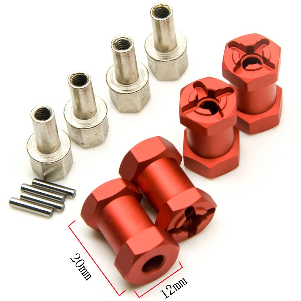 A Set of Aluminum Alloy 12mm Wheel Hub Hex Drive Adaptor + 20mm Offset for 1:10 Axial SCX10 /Wraith RC Crawler Car (Red, 20MM)