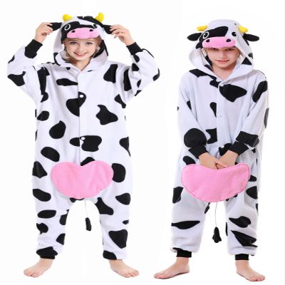 CANASOUR Cow Onesie Kids Halloween Cosplay Costume Girls One Piece Pjs Anime Unisex Hoodie Pajamas For 6-8 Years Boys Party Pyjamas (Height 47-51, 6 Years, Cow)