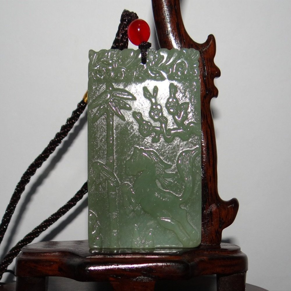 2.4" Chinese Certified Nature Hetian Nephrite Jade Lucky Horse Pendants