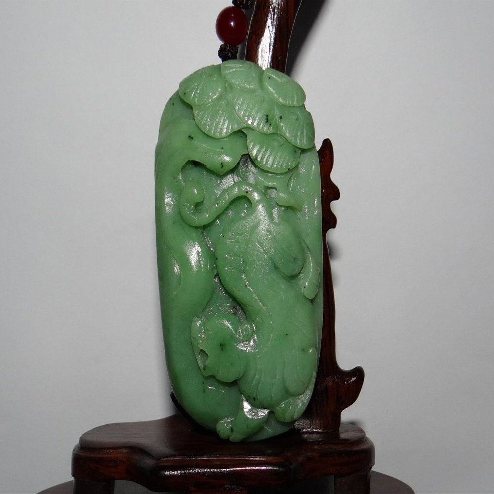 3.2"China Nature Hetian Nephrite Jade Hand Carved Tiger and Pine Tree Amulet Pendants