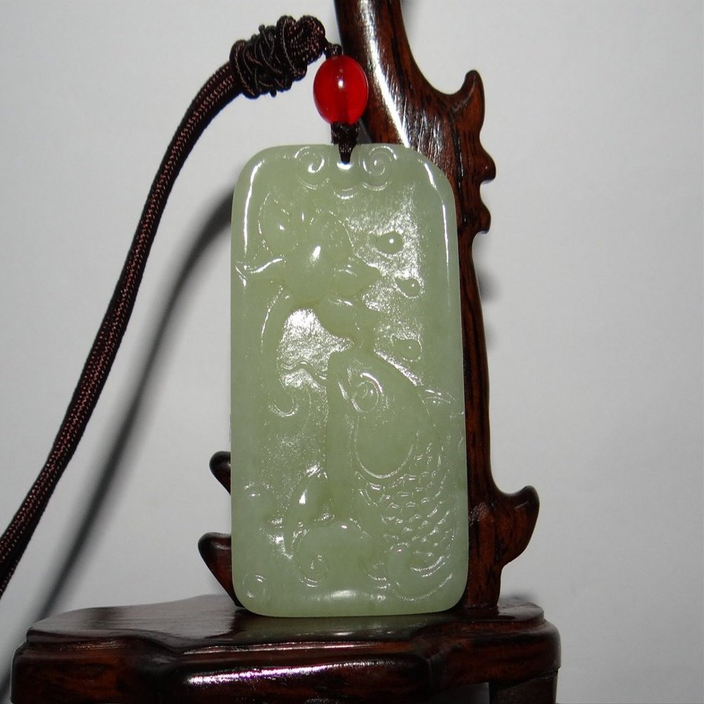 2.2" China Certified Nature Hetian Nephrite Jade Wealth Fish Pendants