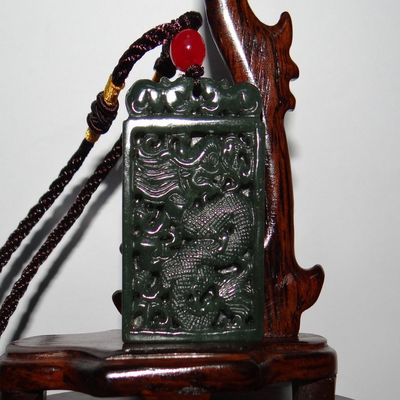 2"China Certified Nature Hetian Nephrite Jade Lucky Dragon Pendants