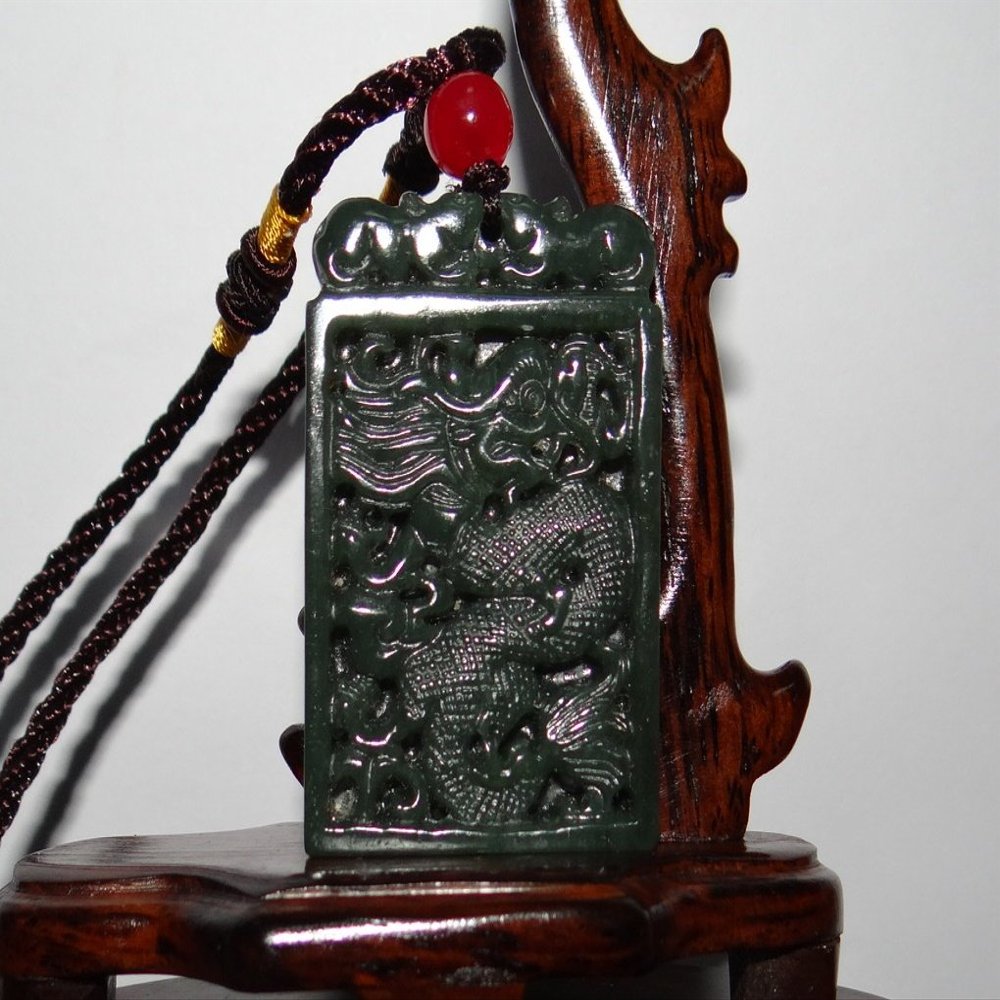 2"China Certified Nature Hetian Nephrite Jade Lucky Dragon Pendants