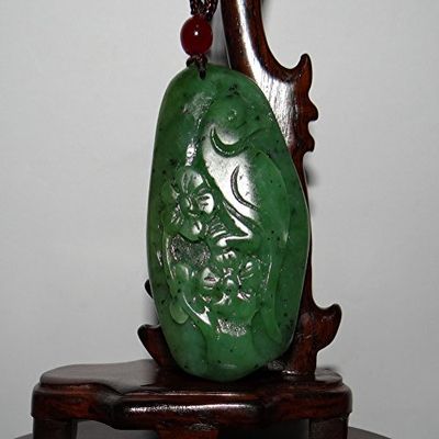 2.5"China Certified Nature Hetian Nephrite Jade Happy Magpie and Plum Blossom Pendants 9896