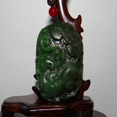 2.4"China Certified Nature Hetian Nephrite Jade Auspicious Goat and Bat Pendants