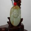 1.8" China Certified Nature Hetian Nephrite Jade Fine Caved Blessing Buddha and Bat Pendants view 2