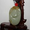 1.8" China Certified Nature Hetian Nephrite Jade Fine Caved Blessing Buddha and Bat Pendants view 3