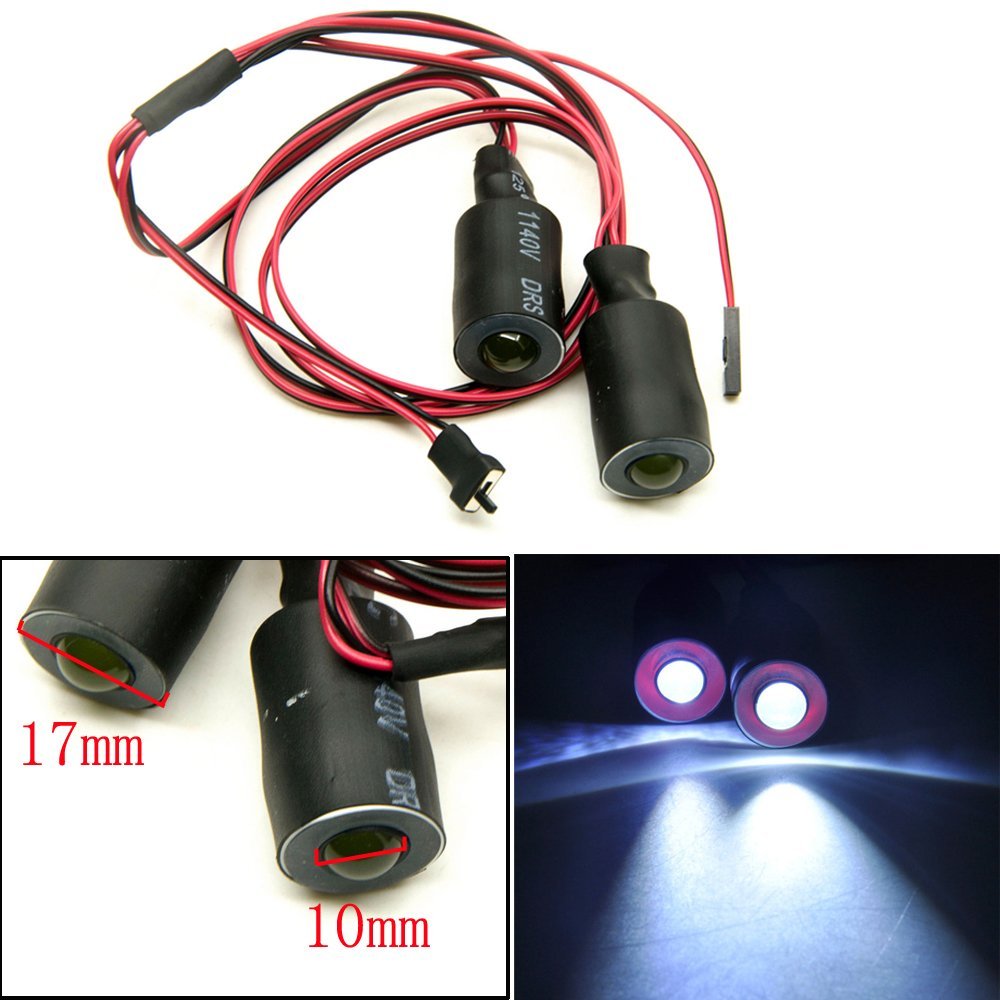 QUE-T 17mm 2 LEDs Angel Eyes & Demon Eyes LED Headlight/Back Light for 1:10 RC Model Crawler Cars, (Red + White, 17MM)