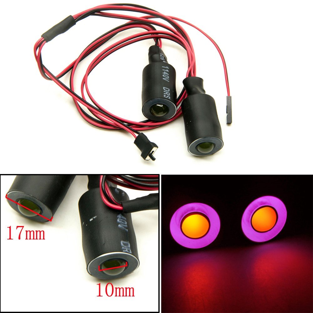 QUE-T 17mm 2 LEDs Angel Eyes & Demon Eyes LED Headlight/Back Light for 1:10 RC Model Crawler Cars, (Purple + Yellow, 17MM)