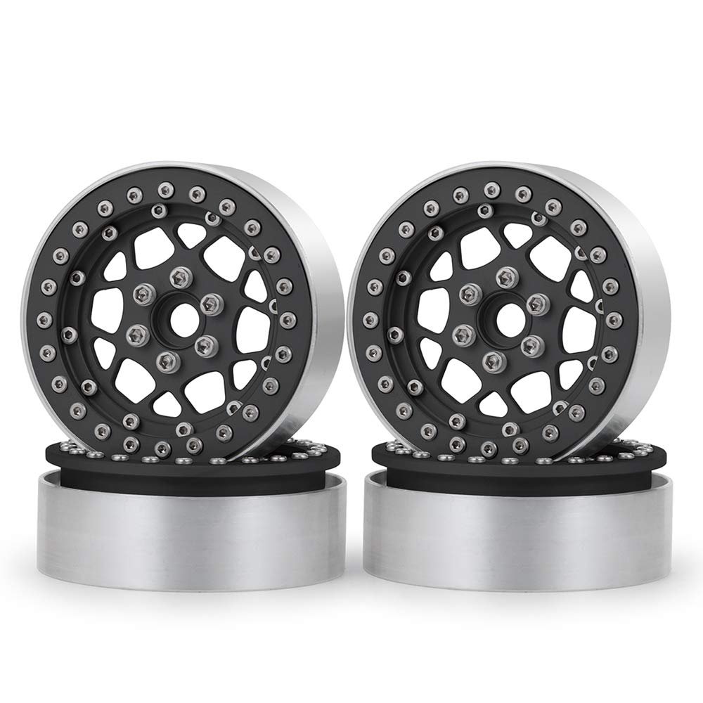 4Pcs Aluminum 2.2" Beadlock Wheels Rims for 1/10 RC AXIAL Wraith TRX-4 (Black)