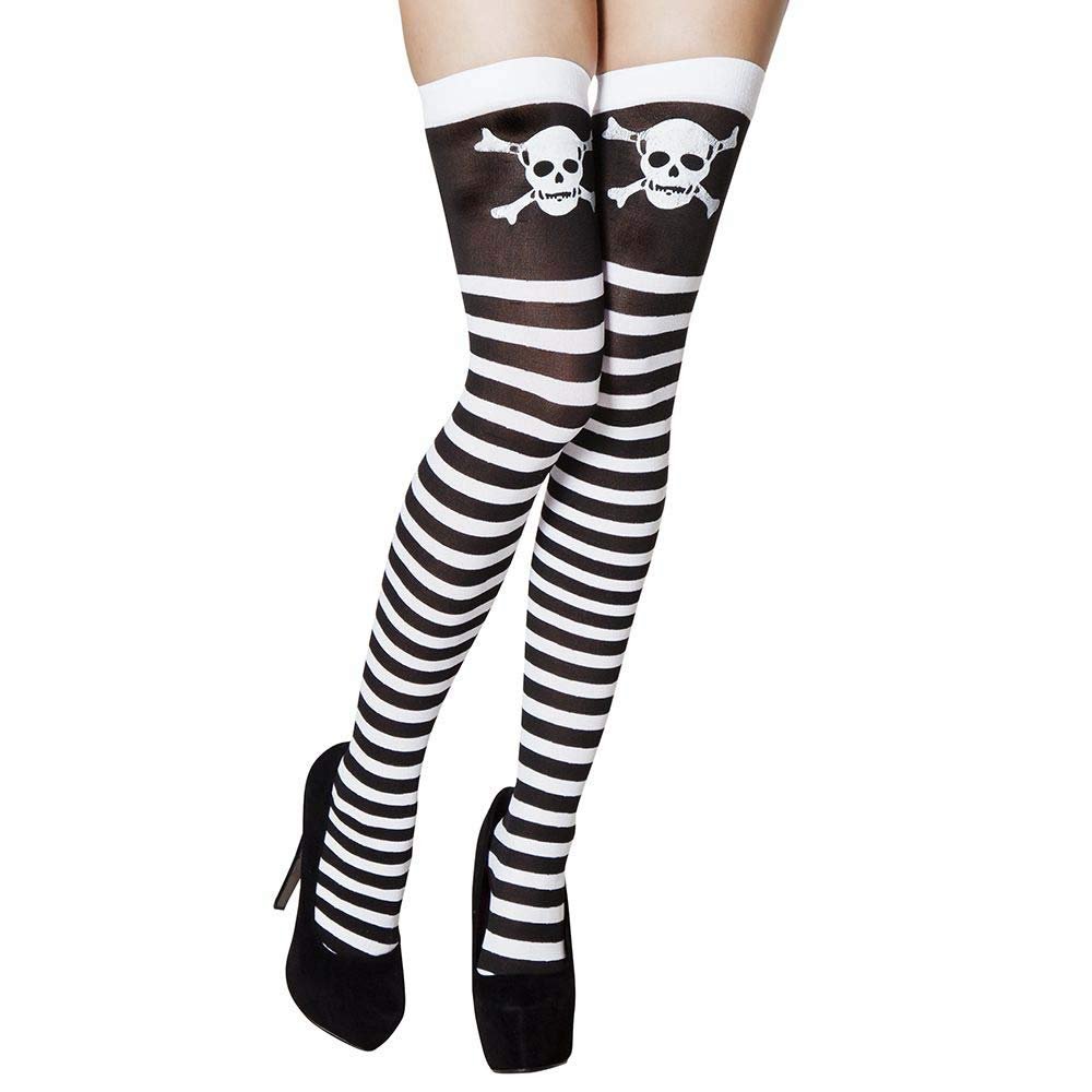 Boland Skull Pirate Skull Stockings for Adults, Black/White, One Size 02251