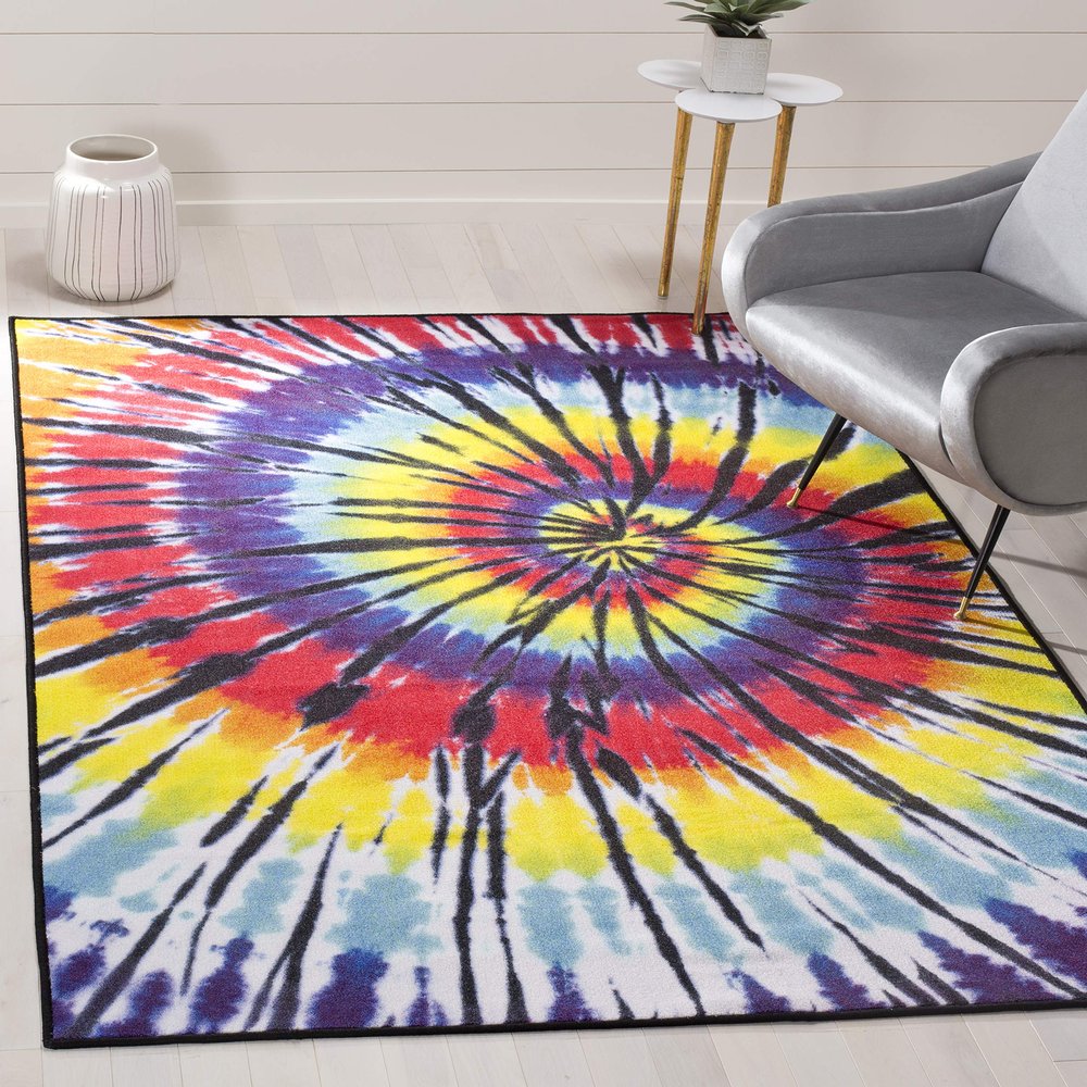 SAFAVIEH Washable Rug Paint Brush Collection - 7'9" x 10', Fuchsia & Yellow, Slip Resistant & Easy to Clean, Ideal for Living Room, Bedroom, Nursery, Kids Playroom, Dining Space (PTB127A)