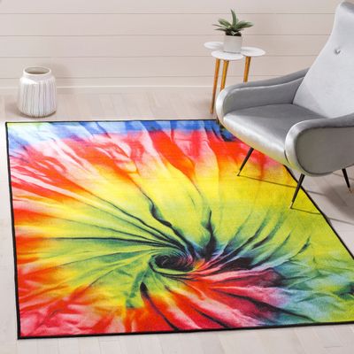 SAFAVIEH Washable Rug Paint Brush Collection - 7'9" x 10', Fuchsia & Yellow, Slip Resistant & Easy to Clean, Ideal for Living Room, Bedroom, Nursery, Kids Playroom, Dining Space (PTB124A)
