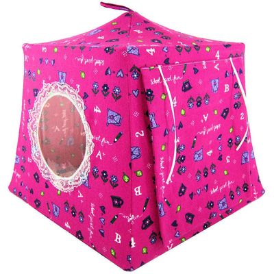 Toy Play Doll Tent, 2 Sleeping Bags, Pink with School Print Fabric for Dolls, Stuffed Animals